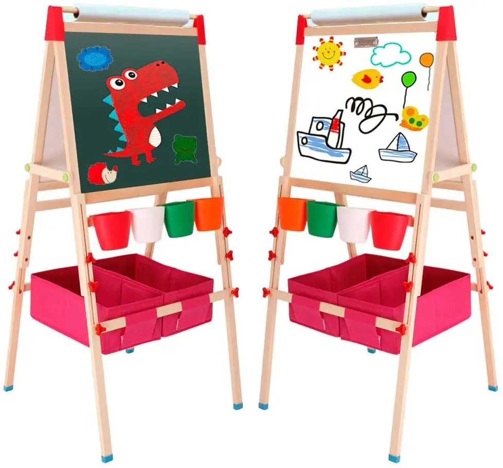 Art Easel Set Chalkboard Wooden Frame Standing Easel Art Easel Adjustable Portable