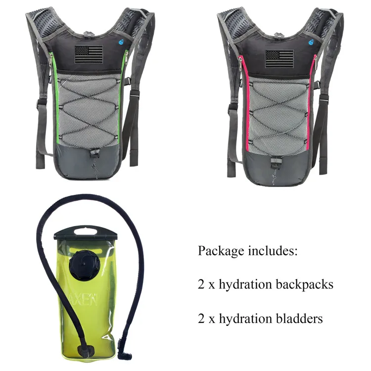 

2 pack hydration backpack with 2L PEVA hydration bladder light weight pack