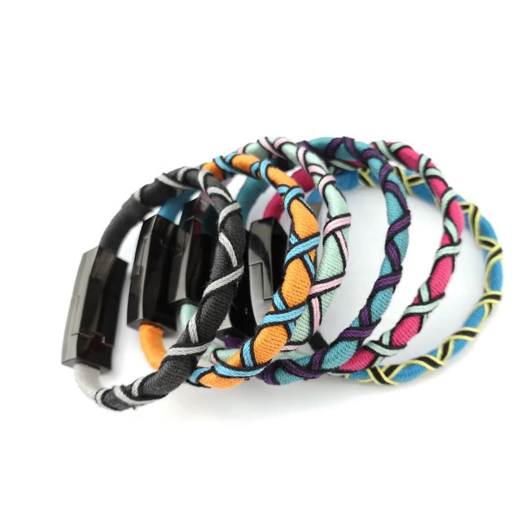 

Gift Wrist Band Bracelet Cables Nylon Braided 2.0 A Micro USB Data Sync Charger Cable For Android IPhone, Black, orange, aqua, red, purple
