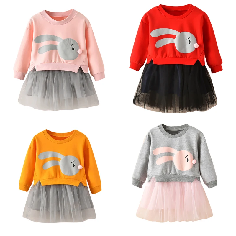 

Korean version fashion wholesale round neck spring autumn children clothing stitching kids girls long-sleeved dress