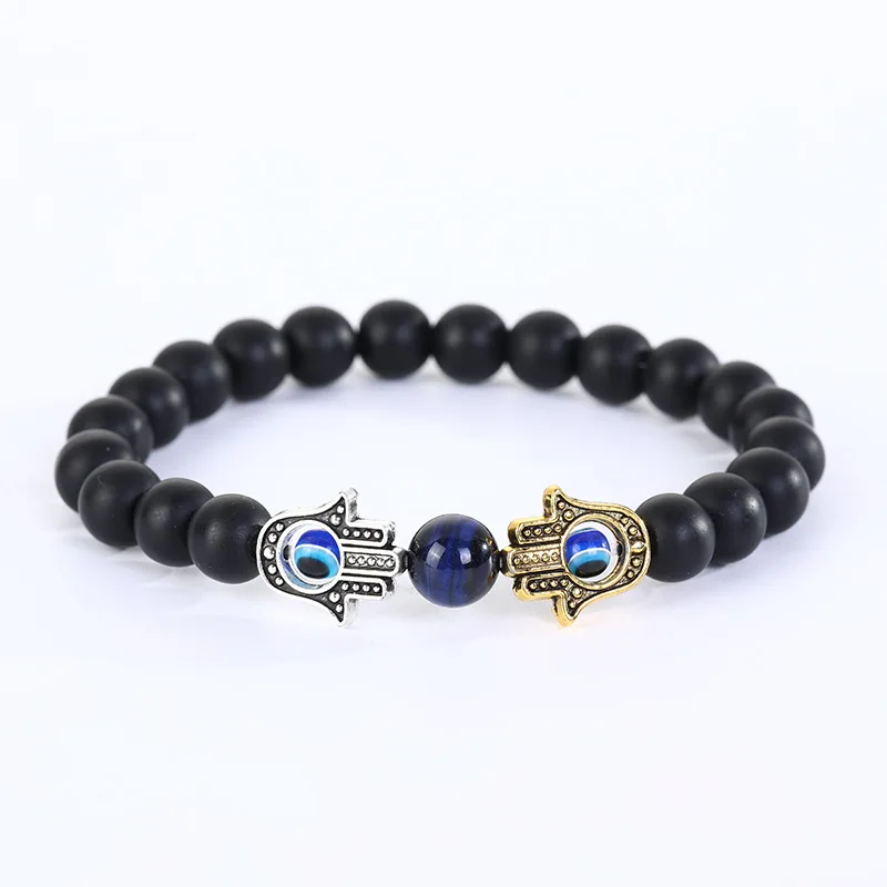 

2021 Amazon Wholesale Amethyst Bracelet Agate Beads Bracelet Charm Men Bracelet With Pendant, Black and gold