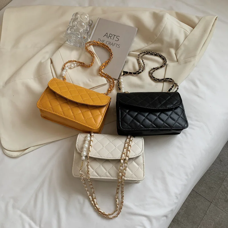 

Wholesale Pure Color Factory Women Shoulder Hand Bags Ladies Sling Chain Crossbody Bag Luxury Designer PEARL purses and handbags, 3 colors