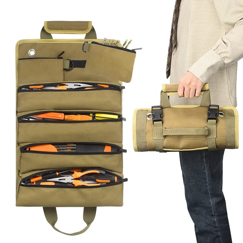 

Carrying Custom Large capacity tool roll bags heavy duty Canvas electrical tools storage bag