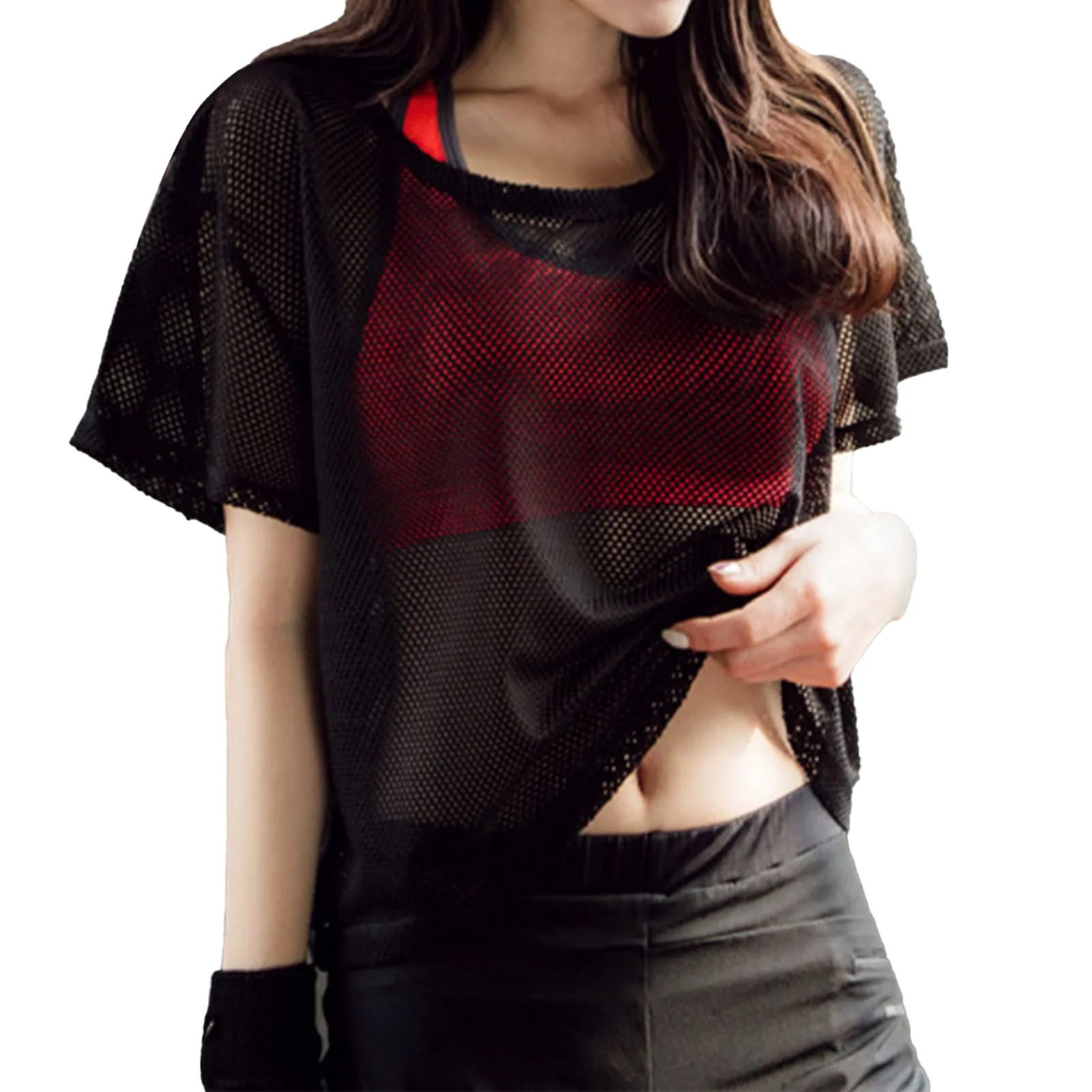 短袖网眼Breathable Quick-Dry瑜伽Top