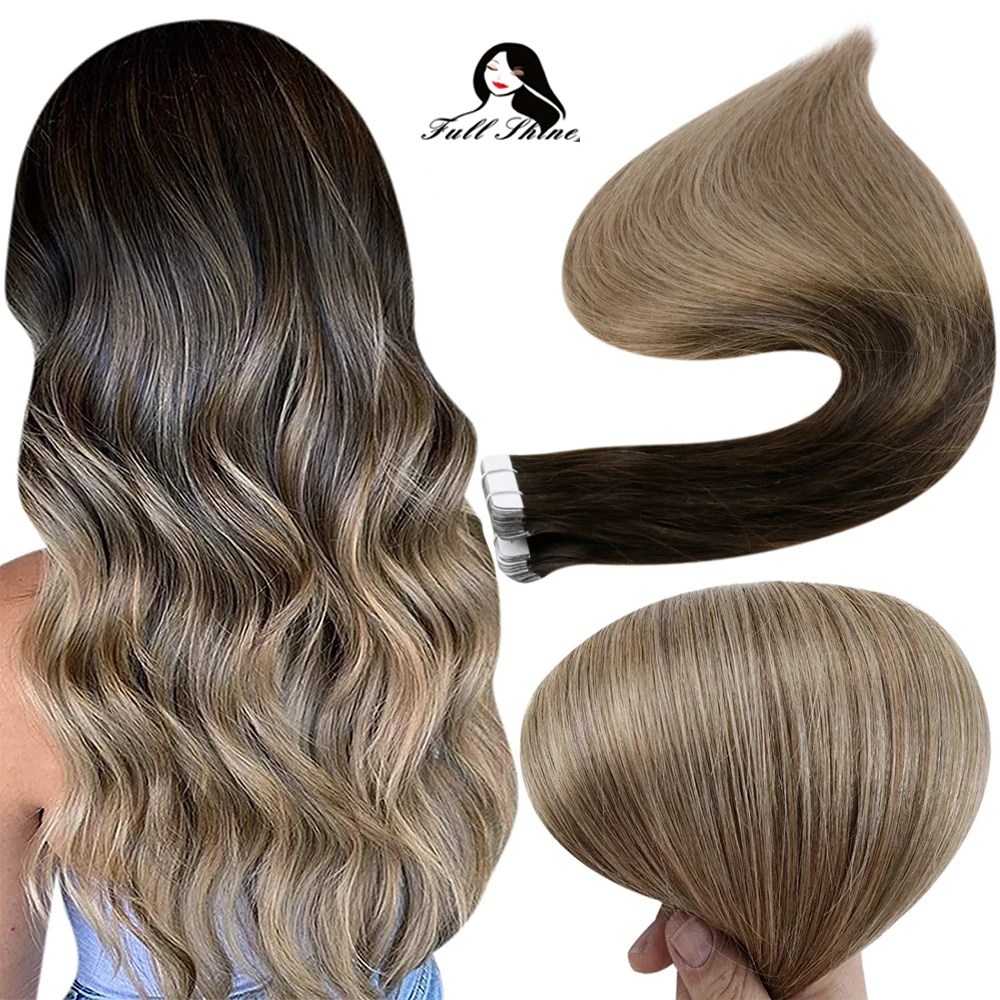 

Full Shine Wholesale Supplier Virgin Hair Tape in Balayage Brown #2/6/18 Tape in Human Hair Extensions, 2/6/18