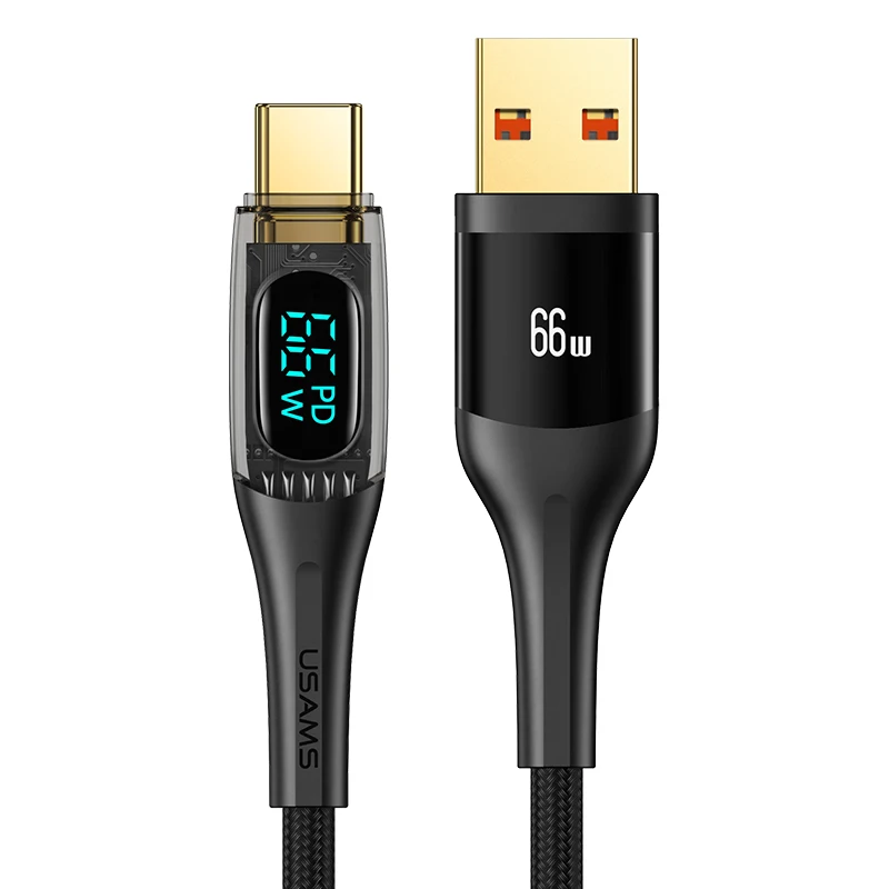 

Usams Sj593 2022 Digital Display Transparent Cable Type-C 6A Super 66W 2M Quicker Charging Data Cable For Huawei /Oppo.