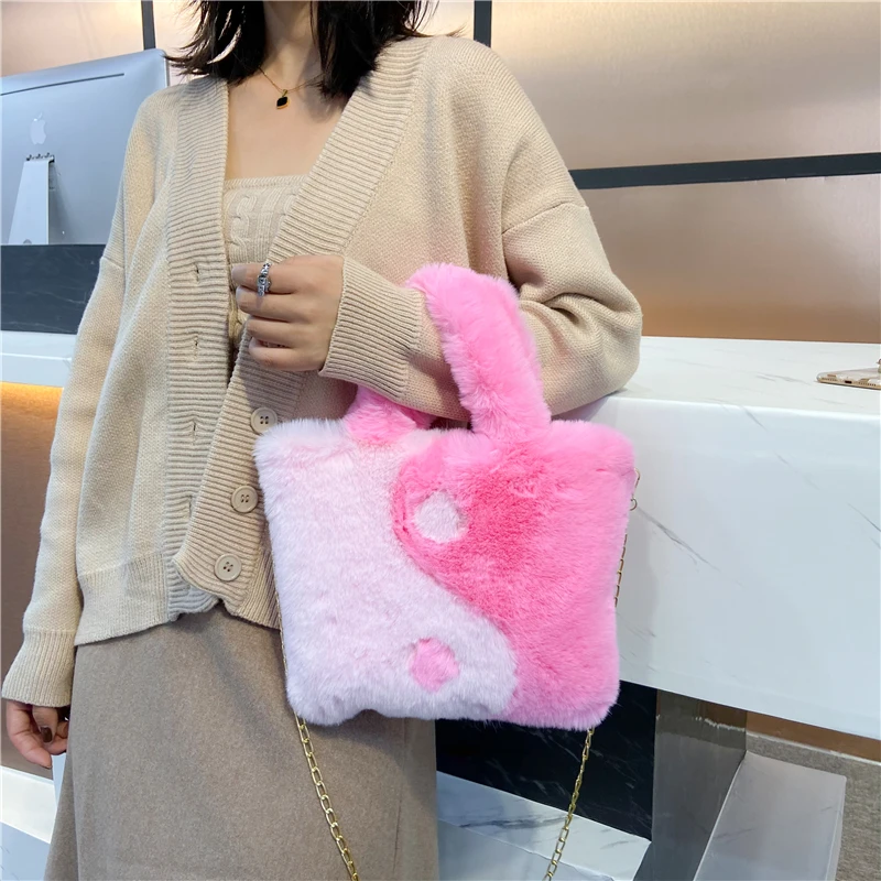 

Women's Handbags Fashion Stitching Plush Tote Bags Crossbody Woman, As picture