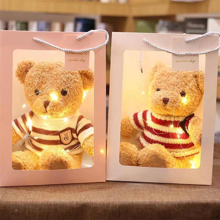 

Free Shipping Valentine's Day Little Juguete De Peluche Light Up Teddy Bear Plush Toy For Girlfriend Birthday Gift, With different color clothes