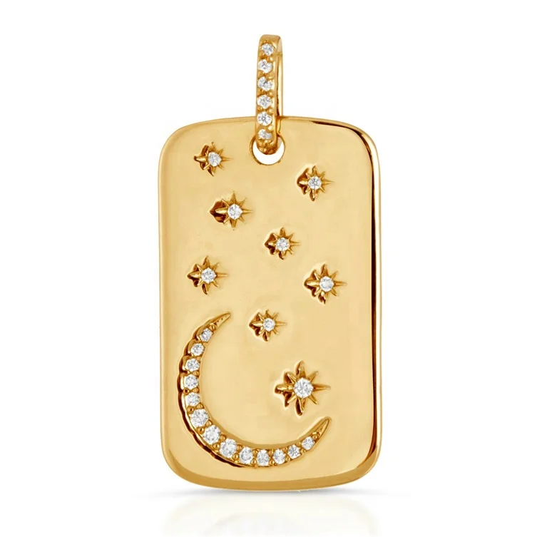 

Boho Jewelry Gold Plated Rectangle Moon Starburst Dogtag Pendant Charm for Necklace
