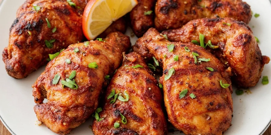 Colorful jerk chicken platter with sides and drink