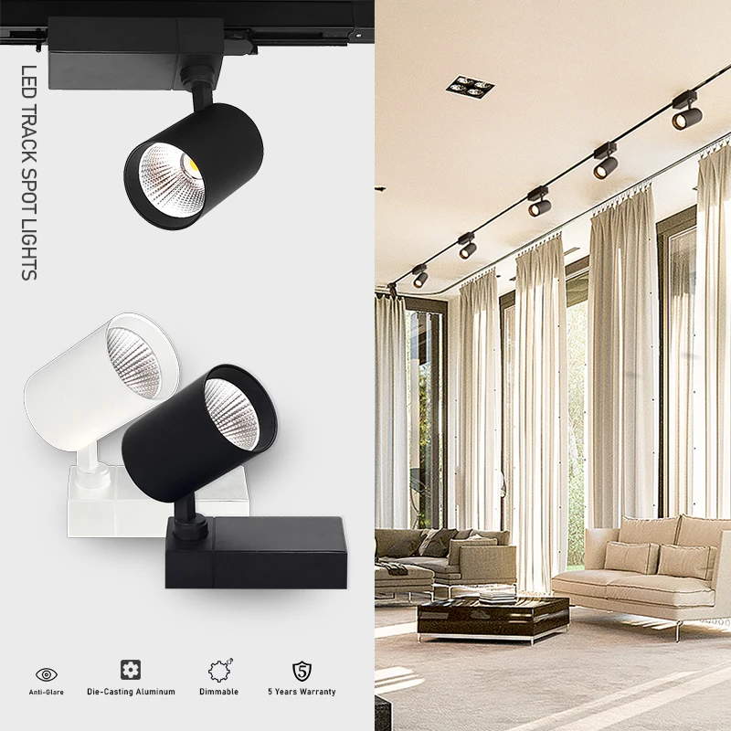 Modern style 10/18/30/35w round track rail light 6000k track lamp for hotel retail showroom