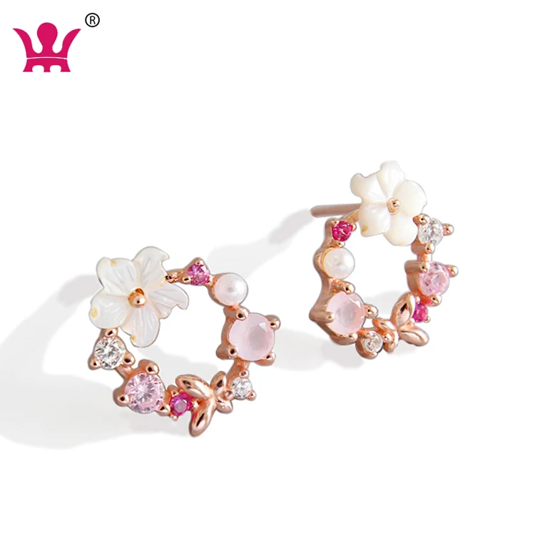 

Hot Sale New Trendy Jewelry 925 sterling silver cherry blossom stud earrings, Rose gold plated