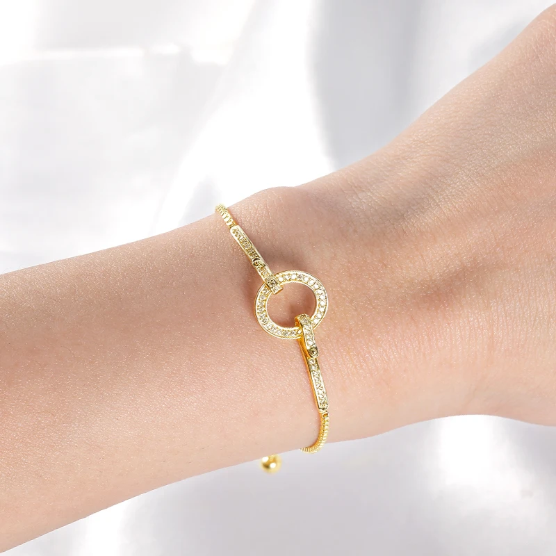 

HOVANCI New design simple 14K real gold micro zircon rhinestone geometric bracelet chain and link friendship bracelet