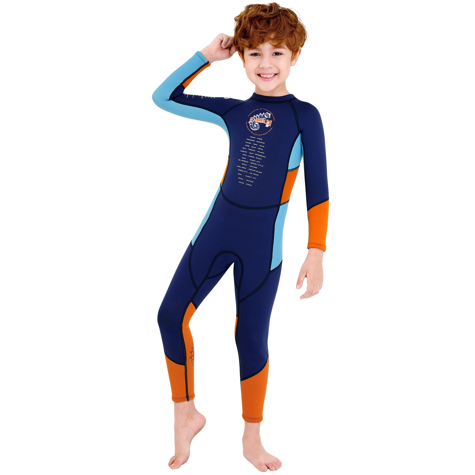 

Kids Boys 2.5mm Neoprene Wetsuits Keep Warm Long Sleeve Diving Suit For Boys Surf Wetsuit Surfing Back Zipper Swimsuit For Kids