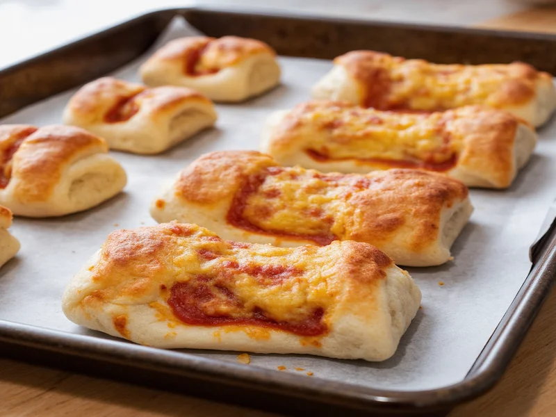 Freezing homemade pizza rolls on baking sheet
