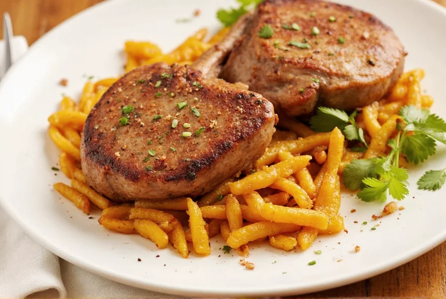 Seasoned pork chops on a plate