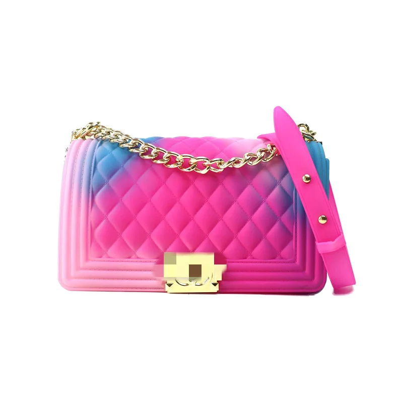 

2021 Wholesale Women Quilted Ombre Sling Bag Chain Pvc Jelly Purses And Handbags, 7 colors as shown