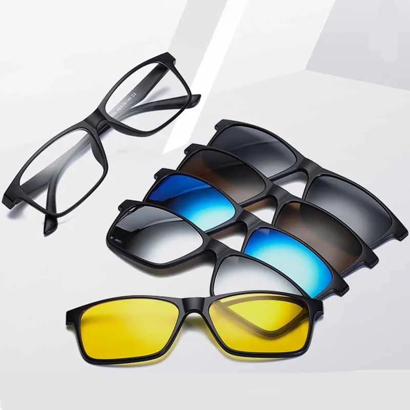 5合 1 偏光太阳眼镜带磁性夹子 tr 90 眼镜架偏光魔术夜视眼镜