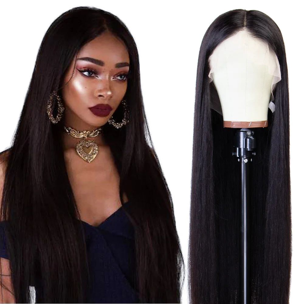 

4*4 HD Transparent Human Hair Lace Front Wigs Middle Part 250% Remy Brazilian Straight Human Hair Wig