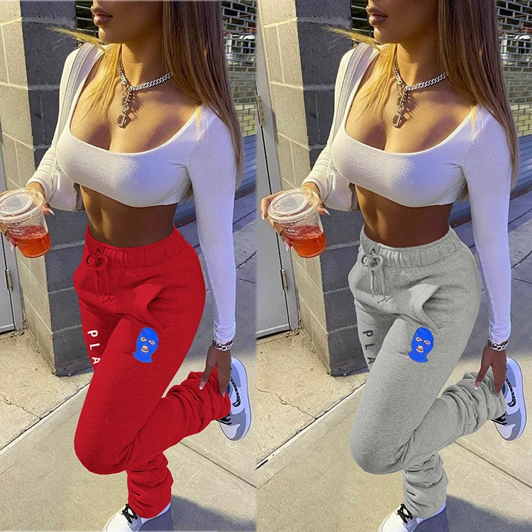 Hot Selling Printed Sports Lovely Ladies Casual Outfits Winter Clothing Womens Trousers Women Stacked Pants