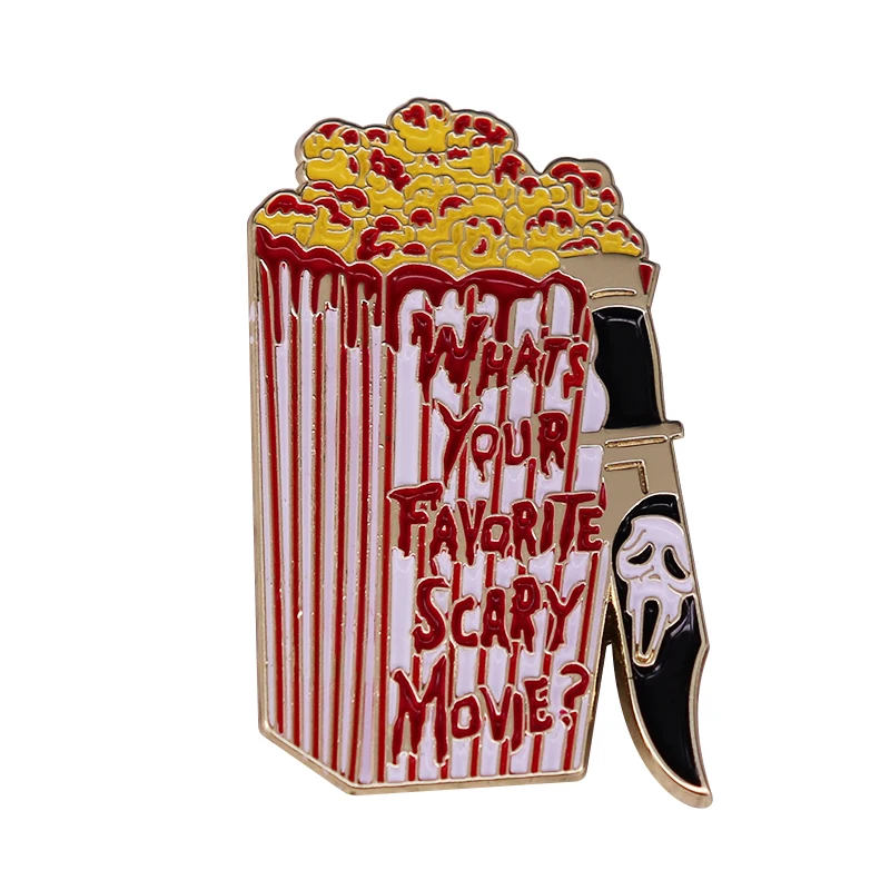 

What's Your Favorite Scary Movie Popcorn Brooch Wes Craven Scream Horror Pin Ghost Face Killer Badge