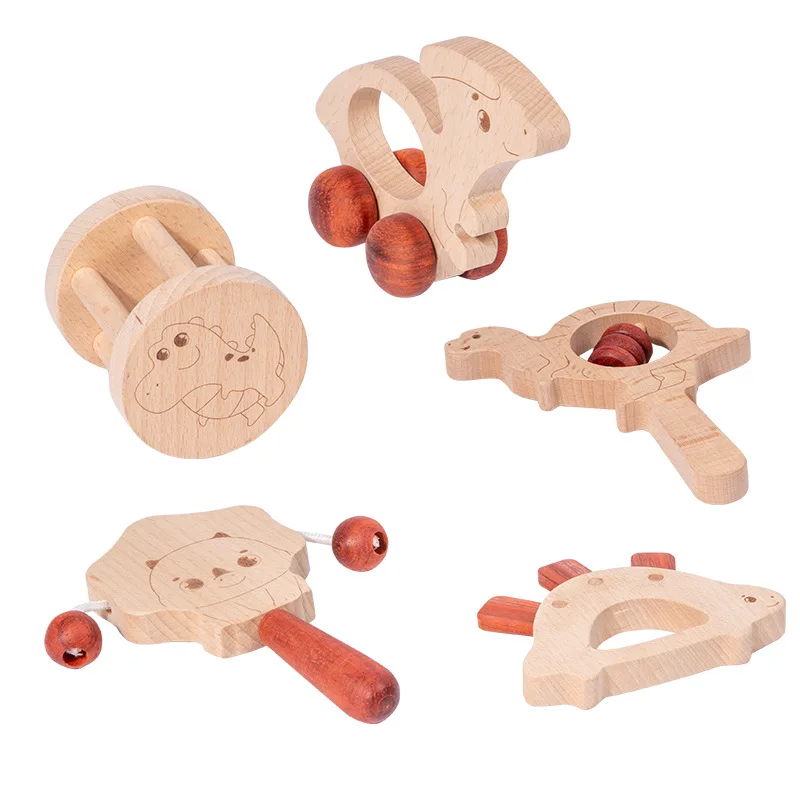 

High Quality Baby Beech Wood Comfort Toys Children's Grasp Training Toy Handmade Kit Wooden Car Teether Toys Set