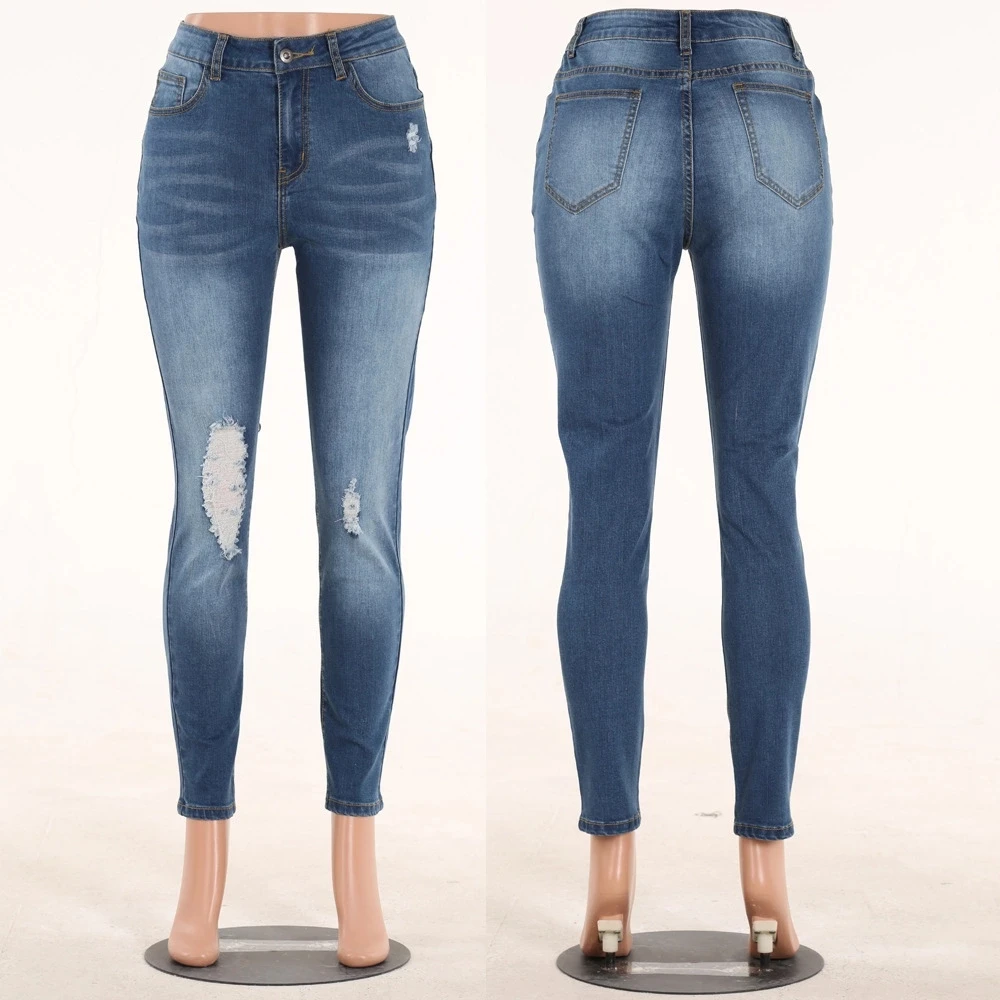 Fashion Street Ripped Jeans Women,Women's High Waisted Lady Jeans Denim