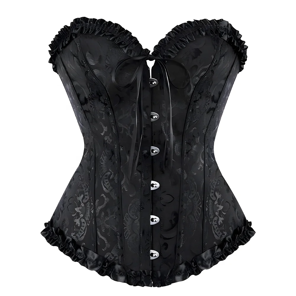 Women's Lace up Overbust Corset Top  Brocade Bustier Lingerie Bodyshaper Push up Corset Victoriano