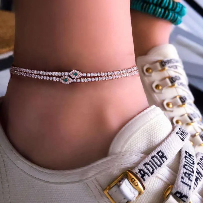 

Fashion Design Newest Creative Zircon Tennis Chain Anklet Evil Eyes Shaped Charm Chain Link Anklets For Women Jewelry