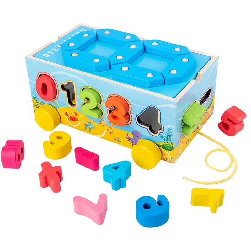 Montessori Children's Wooden Shape Matching Puzzle Blocks Tractor Car Game Educational Cognitive Sorter Toys for Kids