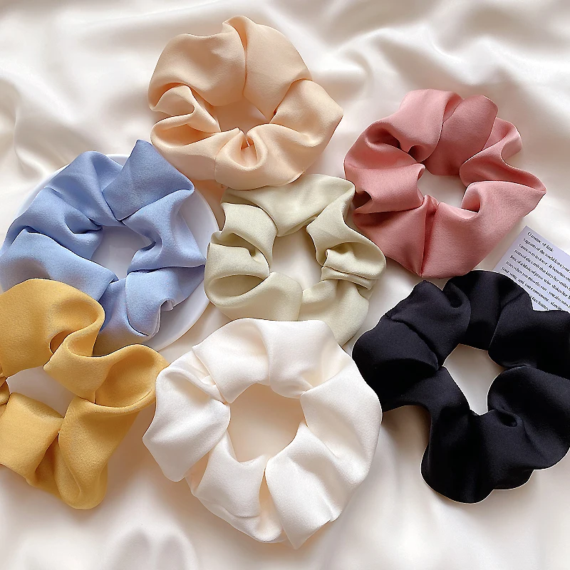 Hot Selling Wholesale  Designer Scrunchies Silk Scrunchies Satin Elastic Hair Bands Ties For Women Girls