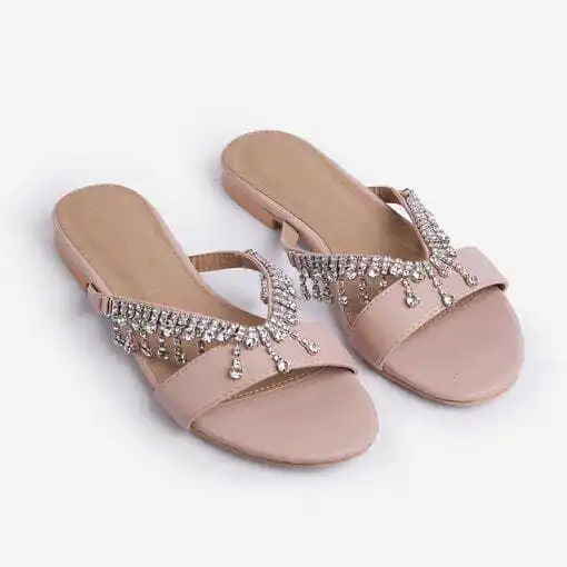 

Woman Shoes New Arrivals 2021 Summer PU Diamond Sandals Sexy Flip Flop Flat Slide Rhinestone Sandals, As picture