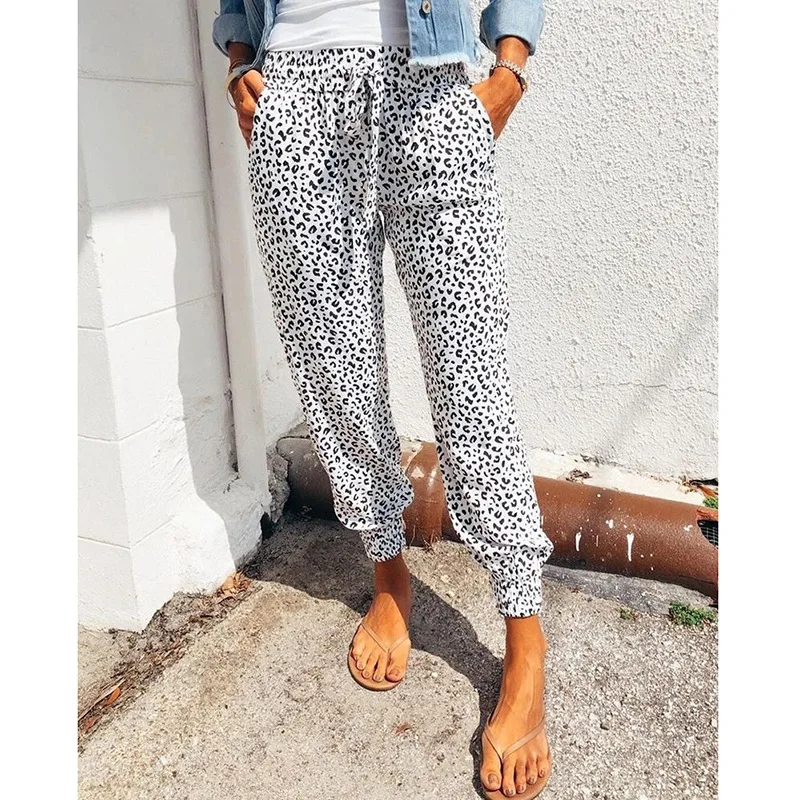 

2021 new custom casual loose sports women's leopard sports pants women's trousers, Customized women's trousers