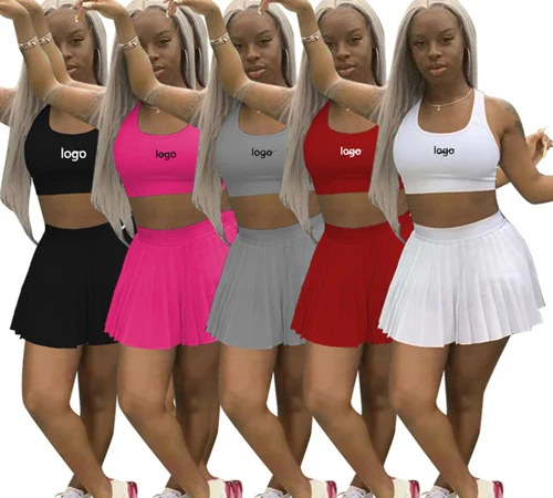 

2022 brand logo solid Color sleeveless Shorts Skirt Wrapped Chest 2 Piece set sexy party dresses summer women two piece skirts