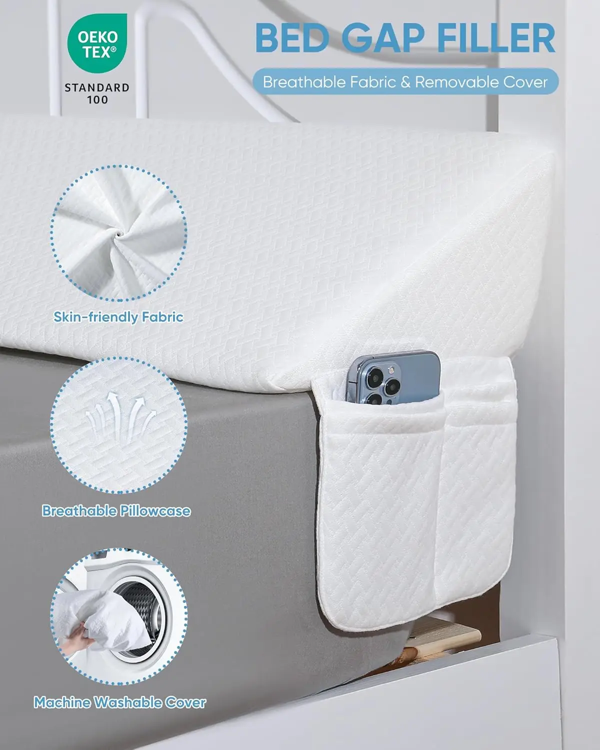 Triangle Headboard Pillow Bed Gap Filler and Wedge Pillow for Headboard Between Mattress Function Positioner Pillow