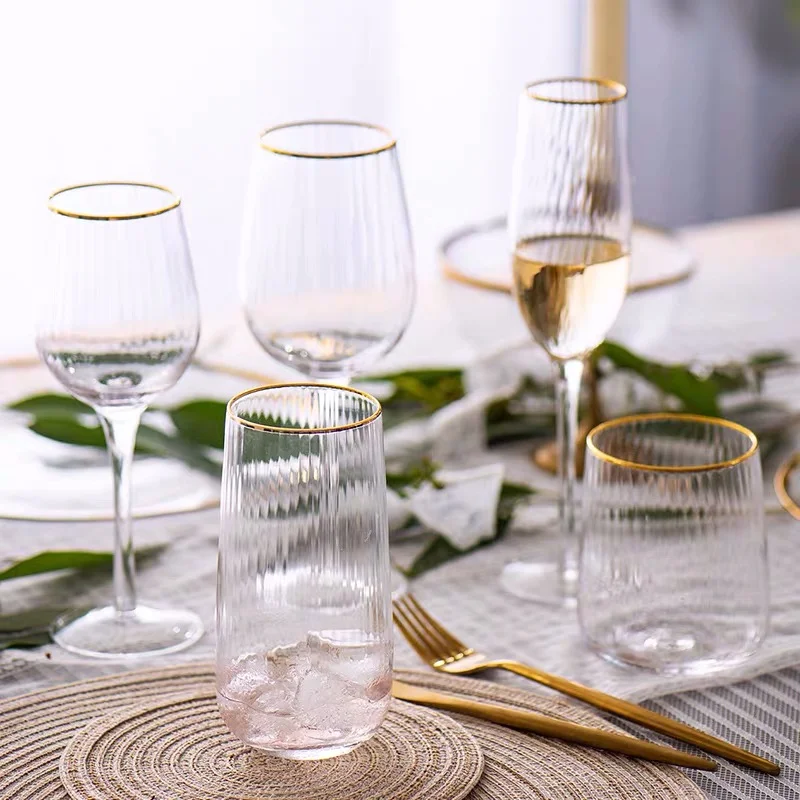 

Wedding Tableware Lead Free Crystal Custom Handmade Gold Rim Red Wine Champagne Goblet Glass 1399