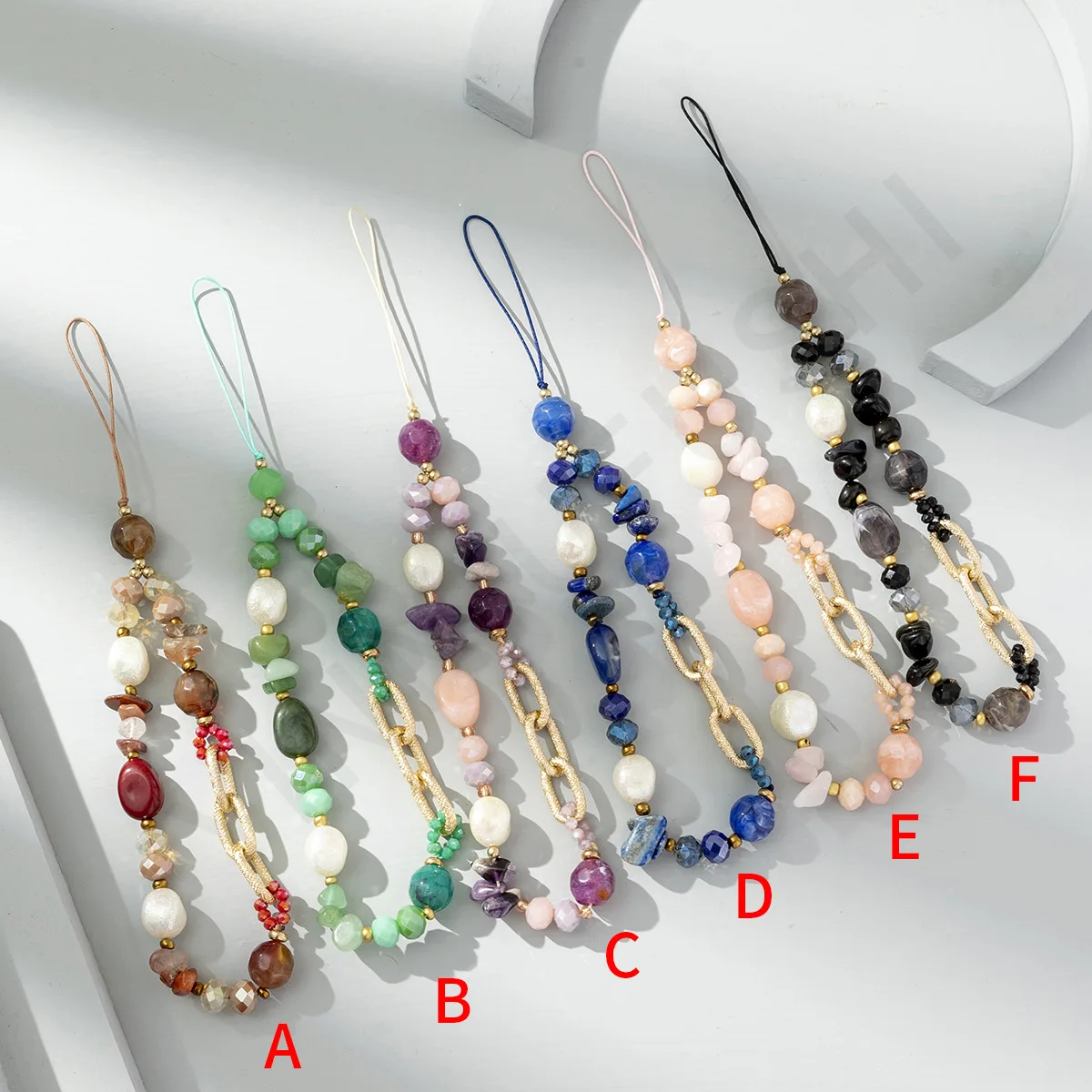 

Colorful Stone Crystal Beads Gold Chain Keychain Accessories Pendant Irregular Stone Beaded Mobile Phone Strap