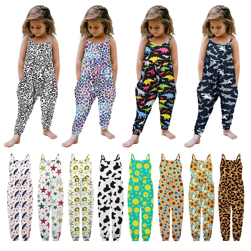 

2021 New Toddler Girls Baby Kids Sleeveless Rompers One Piece Leopard Strap Clothing Summer Fashion Outfits Clothes Jumpsuit