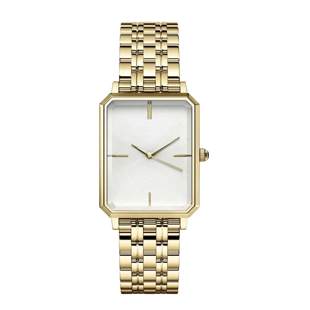 

White dial Vintage square gold watch for lady