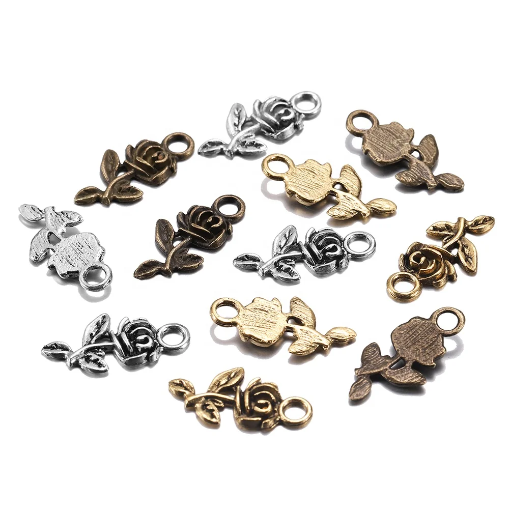 

20pcs Tibetan Antique Gold Silver Plated Pendants Charms Flower Rose DIY For Bracelet Necklace Findings Jewelry Makings Supplies, As picture