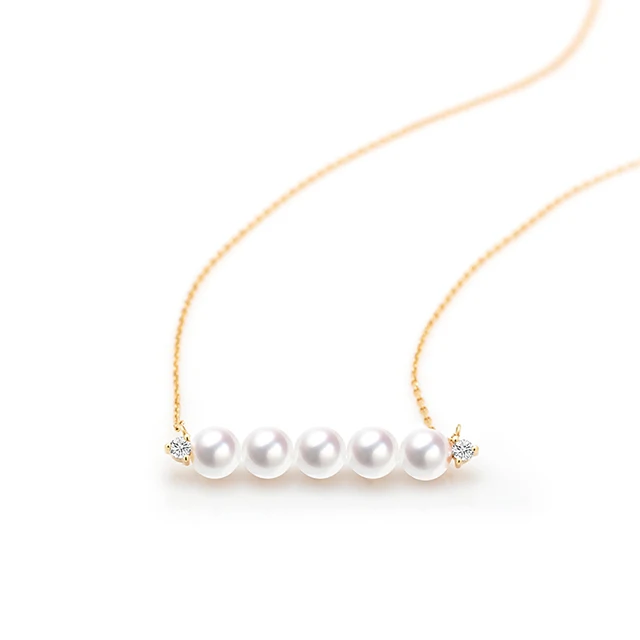 

Women's 18K Gold Akoya Cultured Pearl and Diamond Bar Pendant Necklace Wholesale Free Shipping