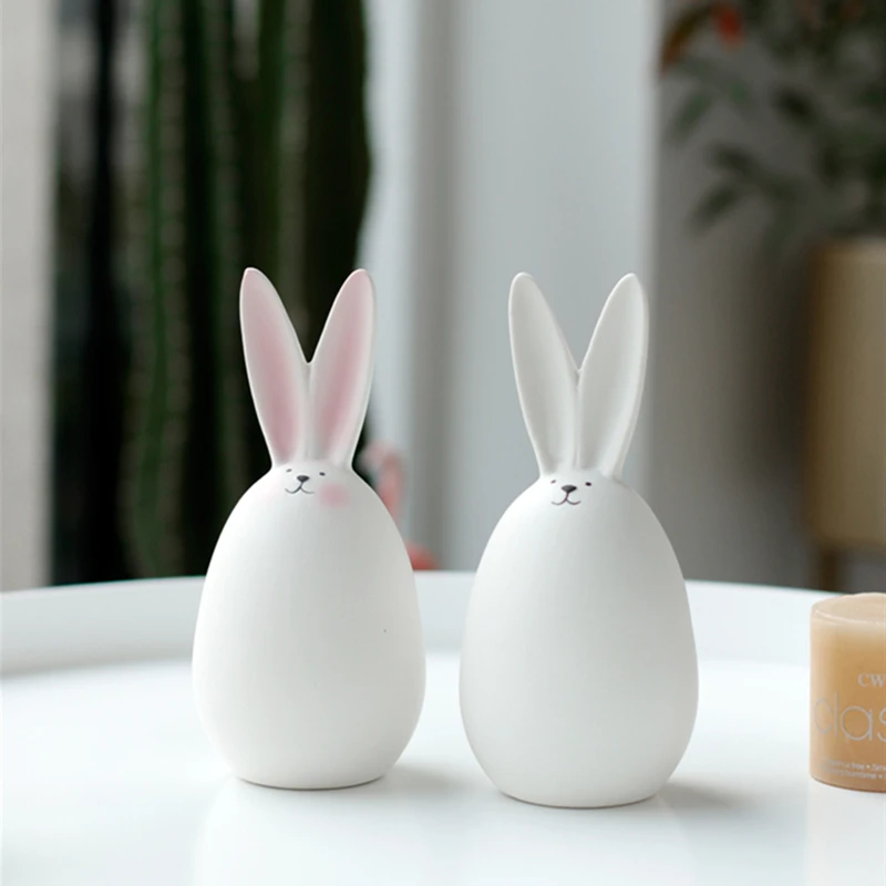 

New modern design ceramic animals cute rabbit decoration for home, White,pink