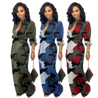 

fall clothing for women camouflage long sleeve bandage one piece jumpsuit 2019