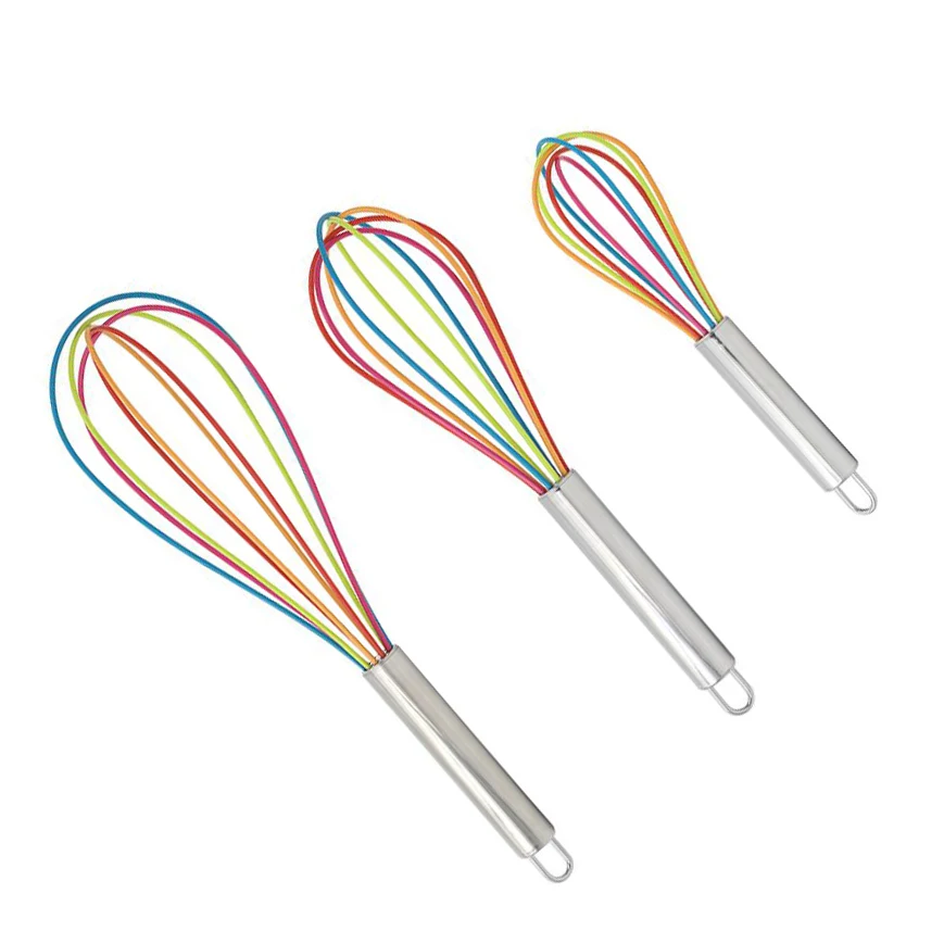 

8/10/12 Inch Food Grade Kitchen Egg Beater Stainless Steel Hand Whisk Cake Egg Tool Multi Color Silicone Eggbeater, Mixed/red/blue