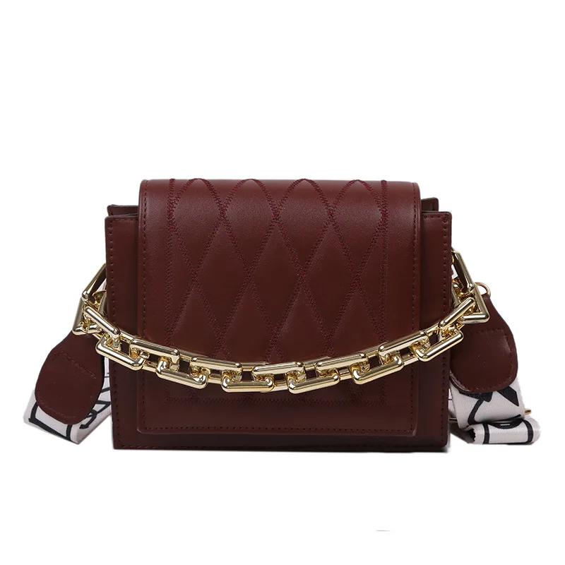 

Plain Color Classic Diamond Women Chain Messenger Bag Luxury Wide Strap PU Handbags, White,black,brown,khaki
