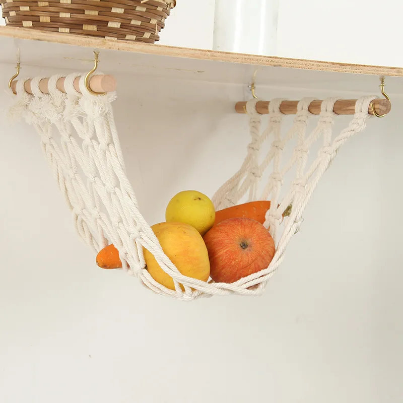 

Amazon Best Selling Hanging Fruit Hammock Under Cabinet Handwoven Cotton Macrame Kitchen Storage Home Decor