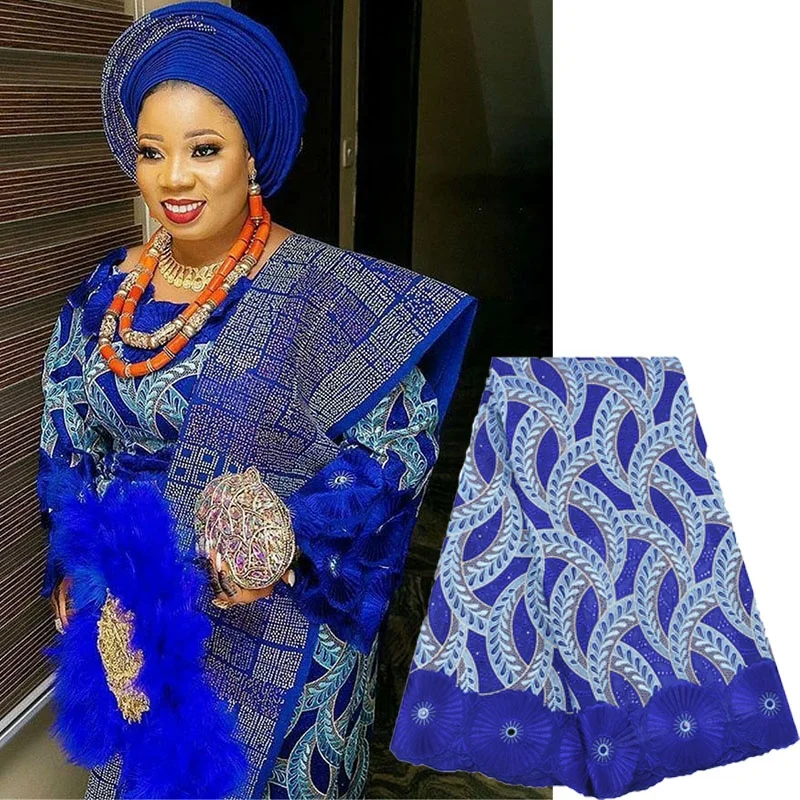 

Royal Blue High Quality Voile Lace Swiss Cotton Nigerian Lace Fabric 5 Yards 2021 African Stones Tissu Africain For Women 1971, As shown in the photos
