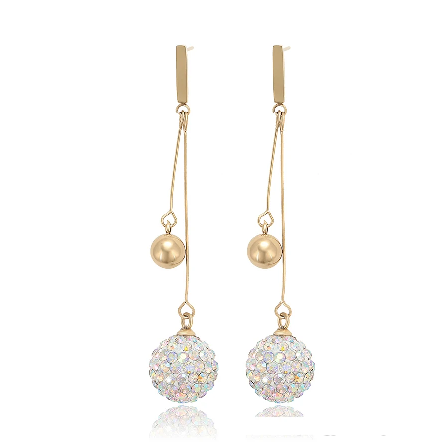 

99508 xuping elegant gold bead and ball with crystal stone hot selling drop earrings