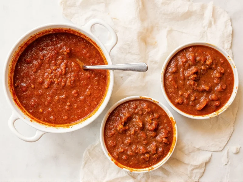 Three variations of homemade sloppy joe sauce in small bowls