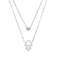 

2017 925 sterling silver sparking delicate danity thin silver chain double layer chain hamsa cz charm layer silver necklace